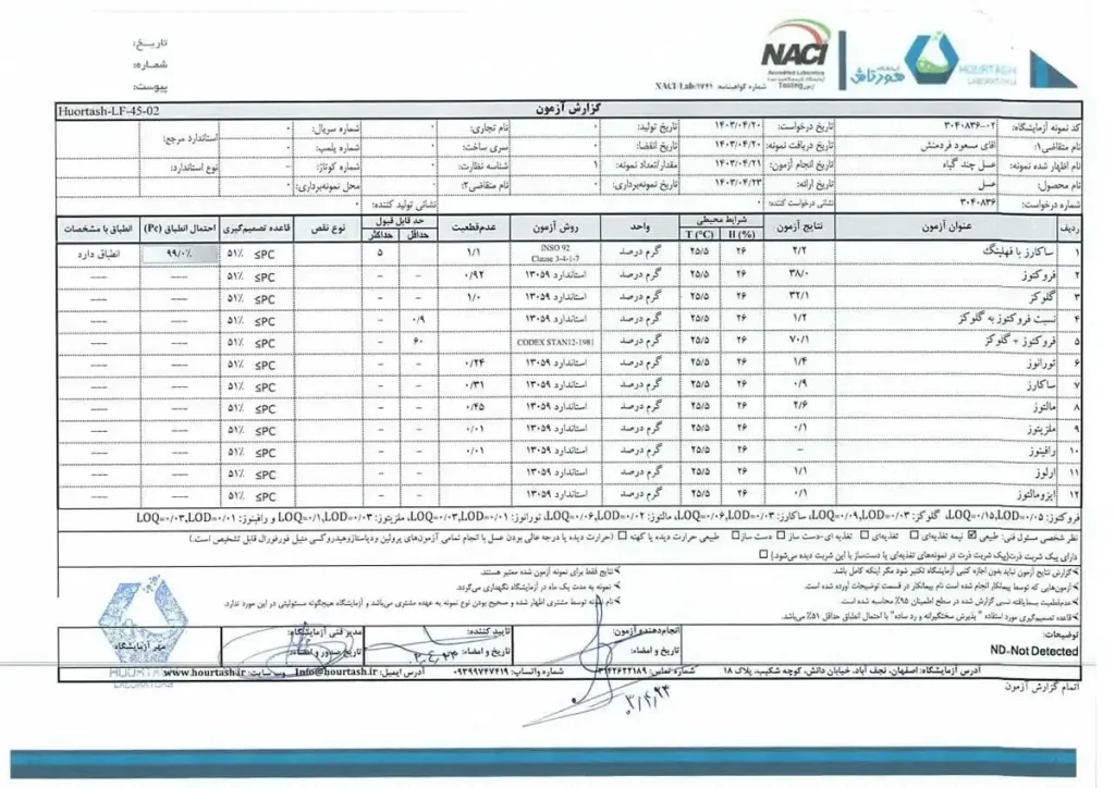 برگه آزمایش عسل چندگیاه